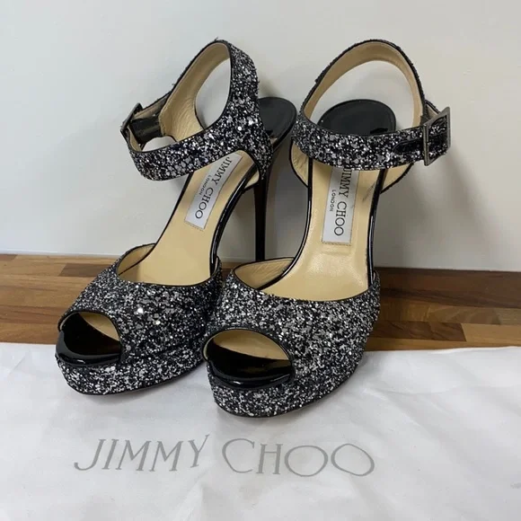 Jimmy Choo size 38 glittery heels platform sandals